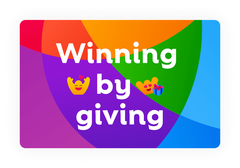 A colorful image with a spiral background in several bright colors. The name 'Vince' is written large at the top, followed by 'giver' in smaller letters. There are also some scattered emoji: a crown, a smiley face with hearts instead of eyes, and a gift package